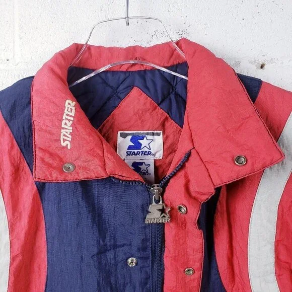 Vintage 90s‎ Starter Puffer Jacket Red Blue Youth Size 7T Full Zip - Picture 5 of 8